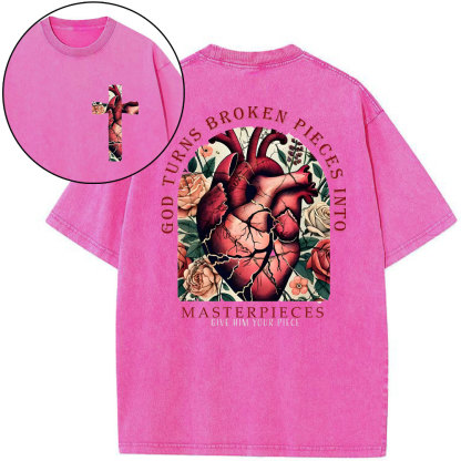 God Turns Broken Pieces Into Masterpieces Christian Washed T-Shirt