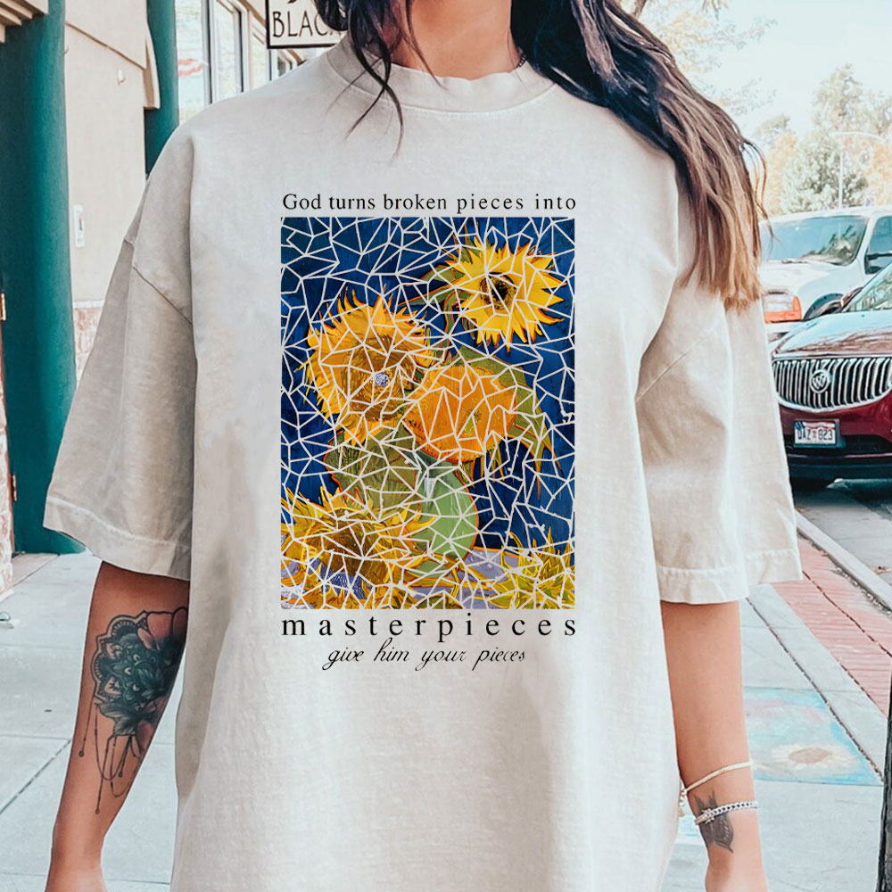 God Turns Broken Pieces Into Masterpieces Christian Washed T-Shirt