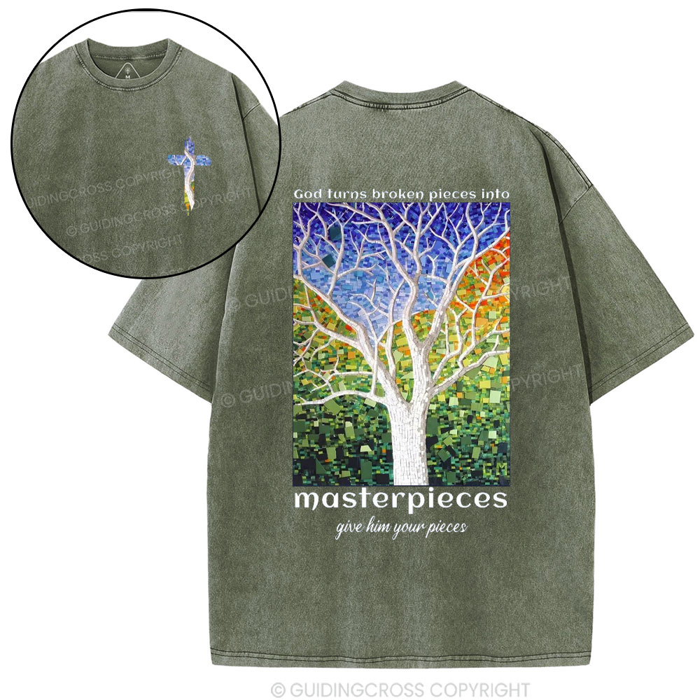 God Turns Broken Pieces Into Masterpieces Christian Washed T-Shirt