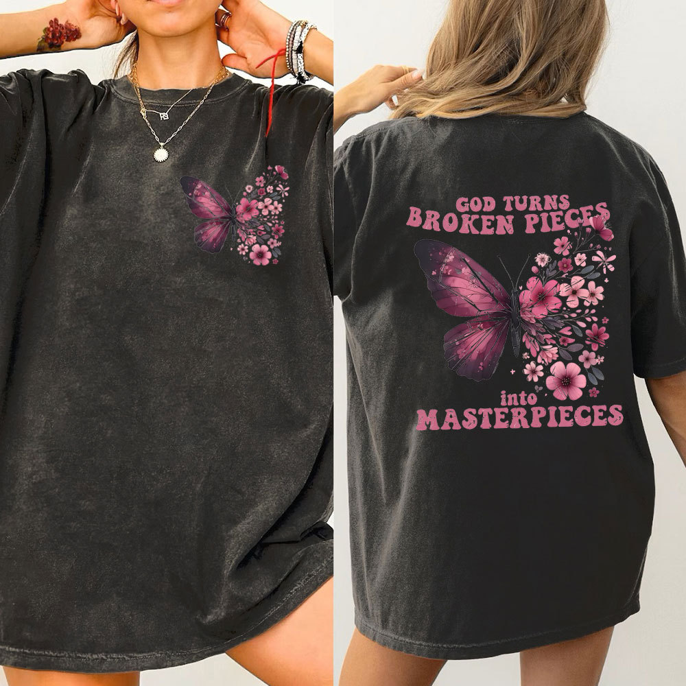 God Turns Broken Pieces Into Masterpieces Christian Washed T-Shirt