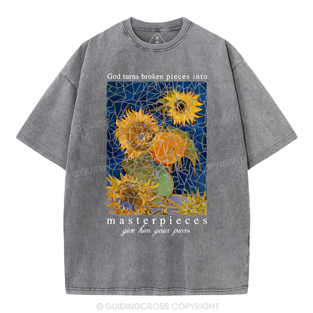 God Turns Broken Pieces Into Masterpieces Christian Washed T-Shirt