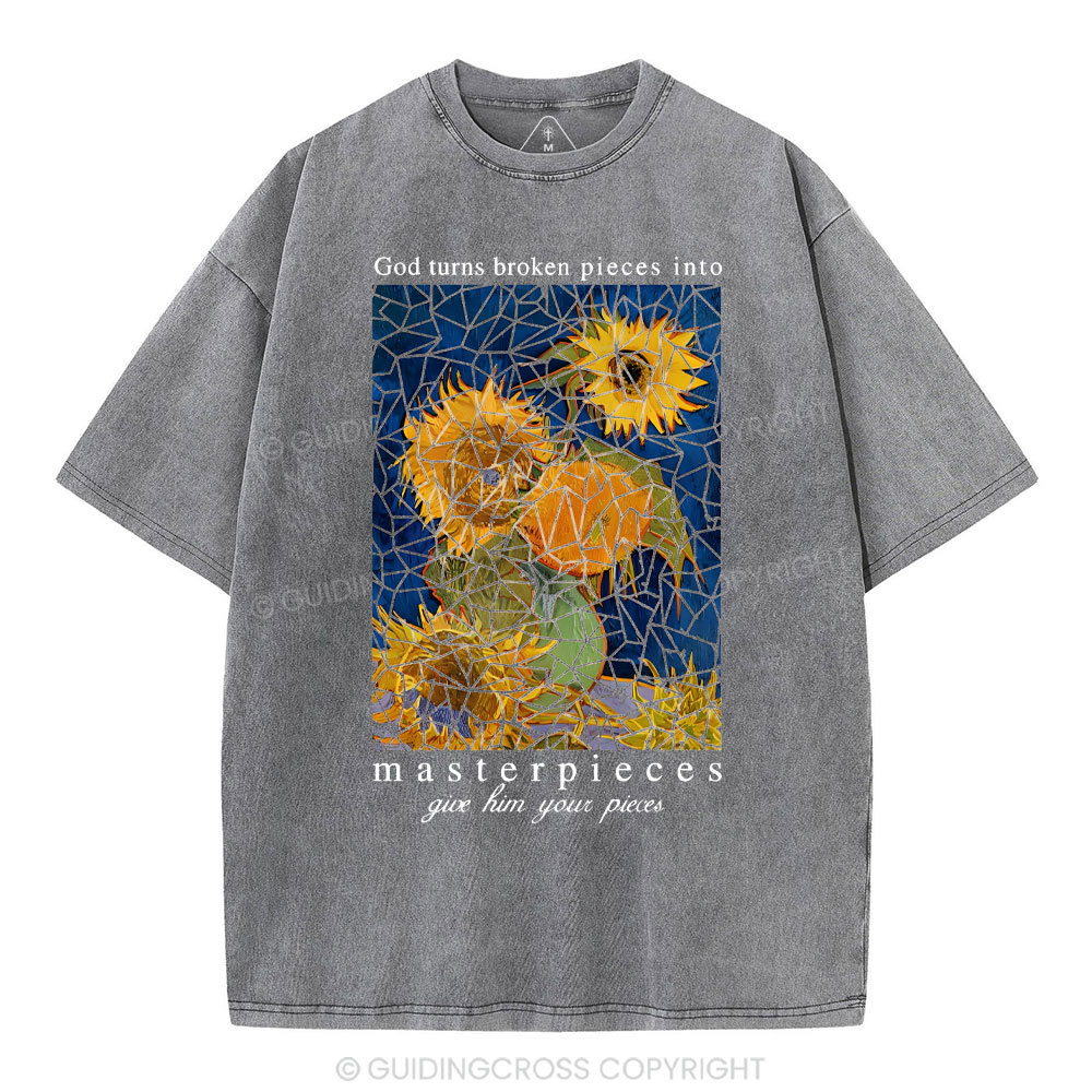 God Turns Broken Pieces Into Masterpieces Christian Washed T-Shirt
