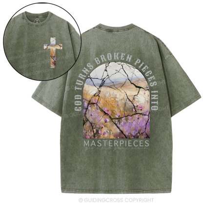 God Turns Broken Pieces Into Masterpieces Christian Washed T-Shirt