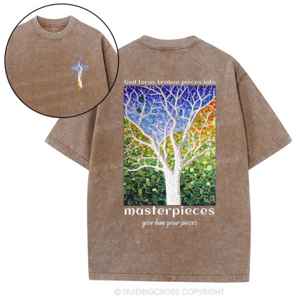 God Turns Broken Pieces Into Masterpieces Christian Washed T-Shirt