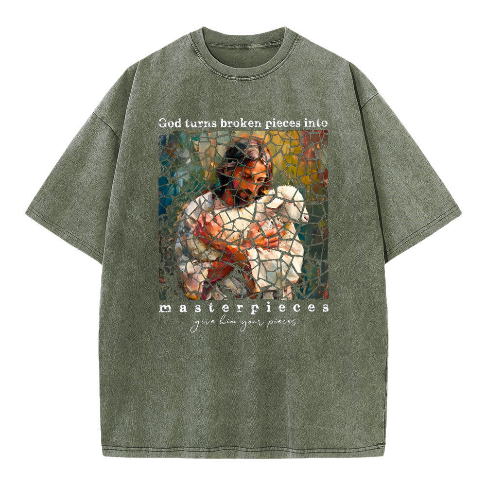 God Turns Broken Pieces Into Masterpieces Christian Washed T-Shirt