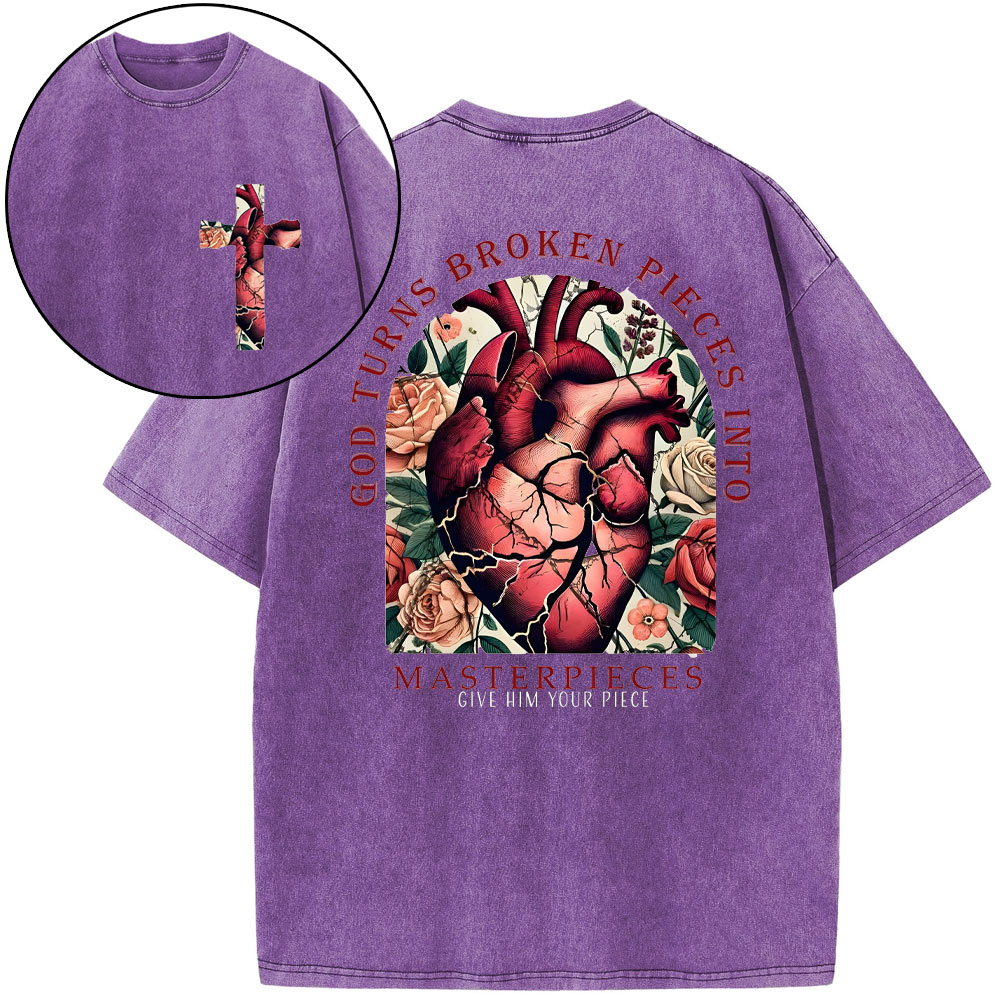 God Turns Broken Pieces Into Masterpieces Christian Washed T-Shirt