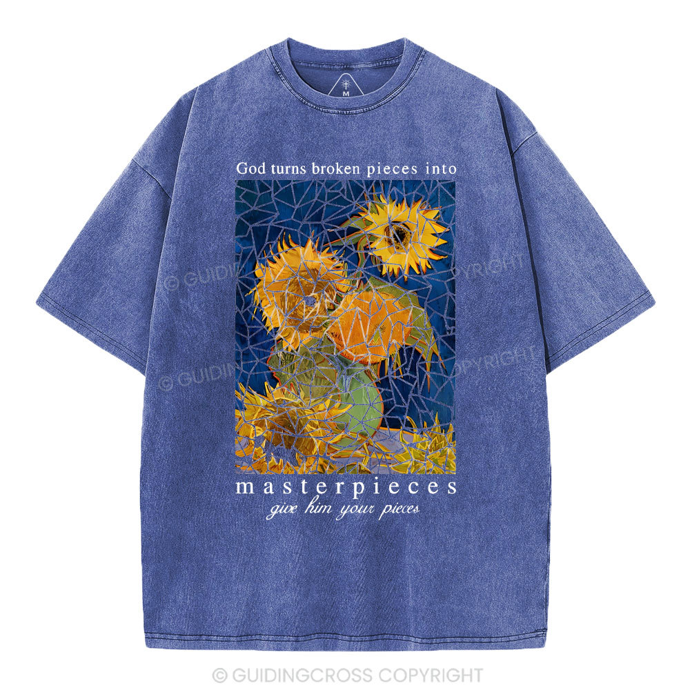 God Turns Broken Pieces Into Masterpieces Christian Washed T-Shirt