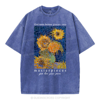 God Turns Broken Pieces Into Masterpieces Christian Washed T-Shirt