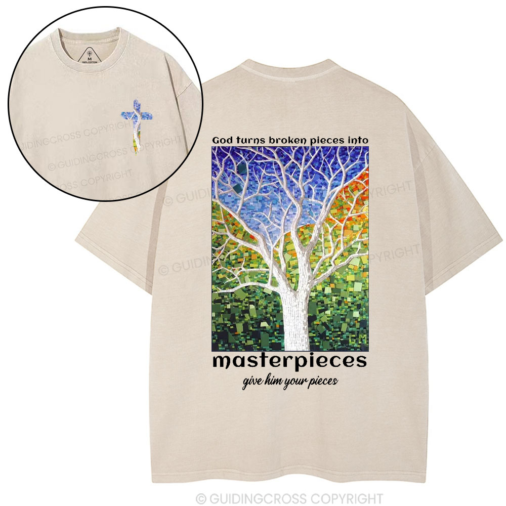 God Turns Broken Pieces Into Masterpieces Christian Washed T-Shirt