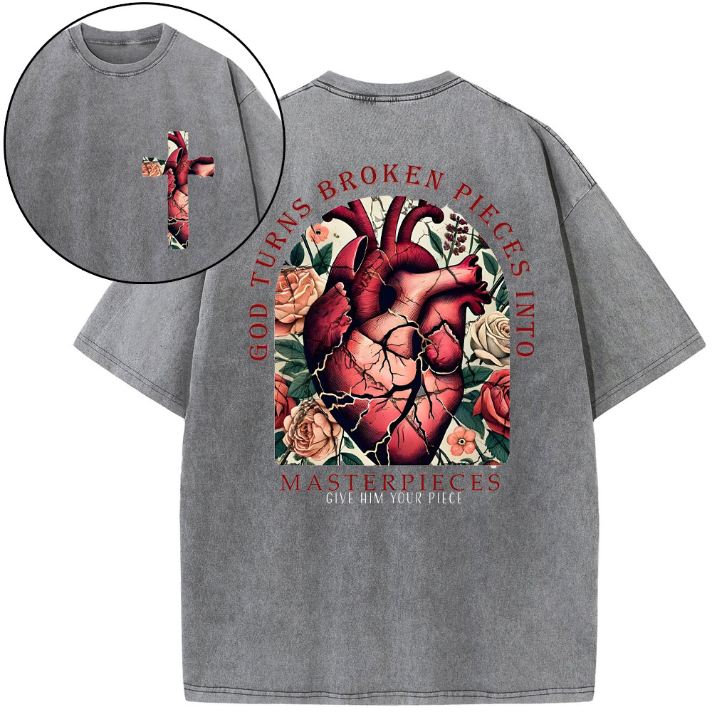 God Turns Broken Pieces Into Masterpieces Christian Washed T-Shirt