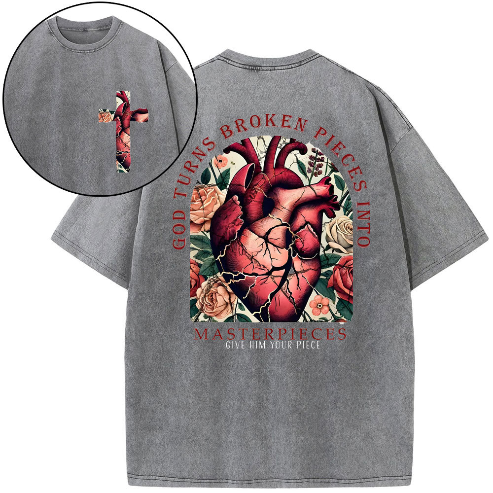 God Turns Broken Pieces Into Masterpieces Christian Washed T-Shirt