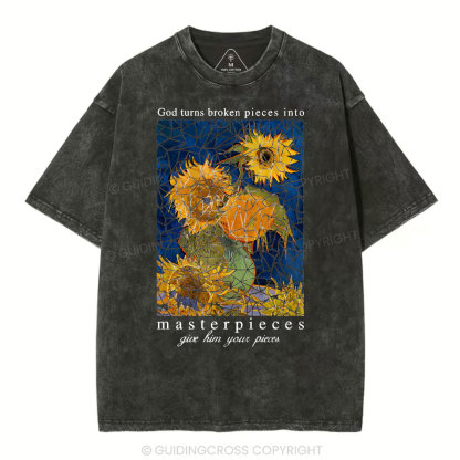God Turns Broken Pieces Into Masterpieces Christian Washed T-Shirt