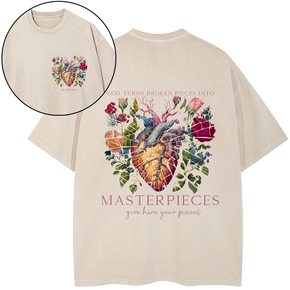 God Turns Broken Pieces Into Masterpieces Christian Washed T-Shirt 