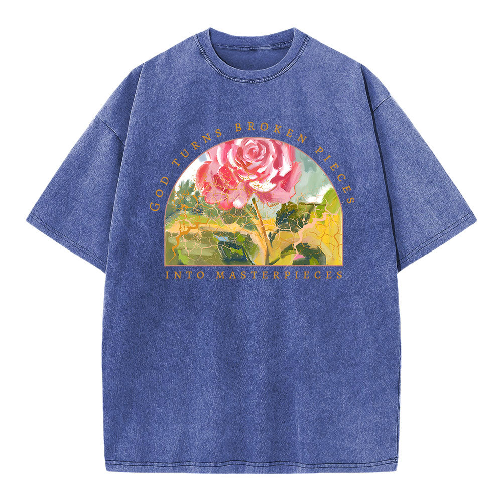God Turns Broken Pieces Into Masterpieces Christian Washed T-Shirt