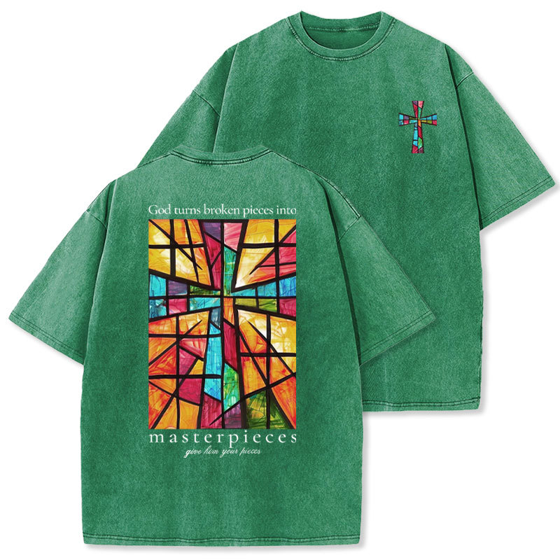 God Turns Broken Pieces Into Masterpieces Christian Washed T-Shirt