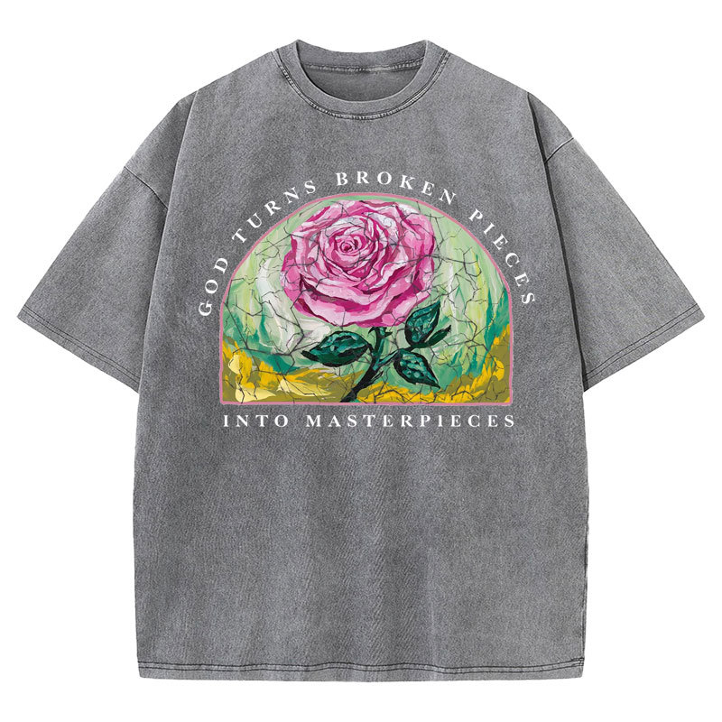 God Turns Broken Pieces Into Masterpieces Christian Washed T-Shirt