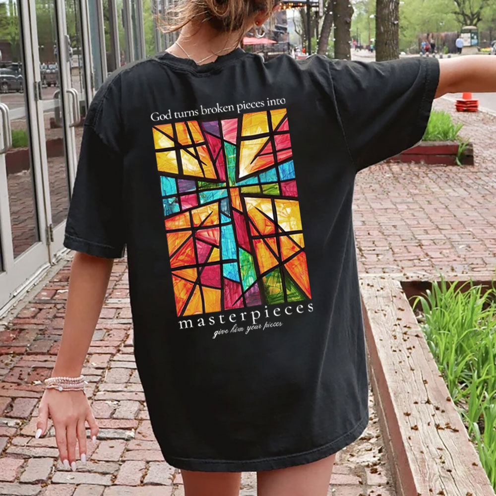 God Turns Broken Pieces Into Masterpieces Christian Washed T-Shirt