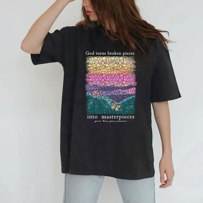 God Turns Broken Pieces Into Masterpieces Christian Washed T-Shirt