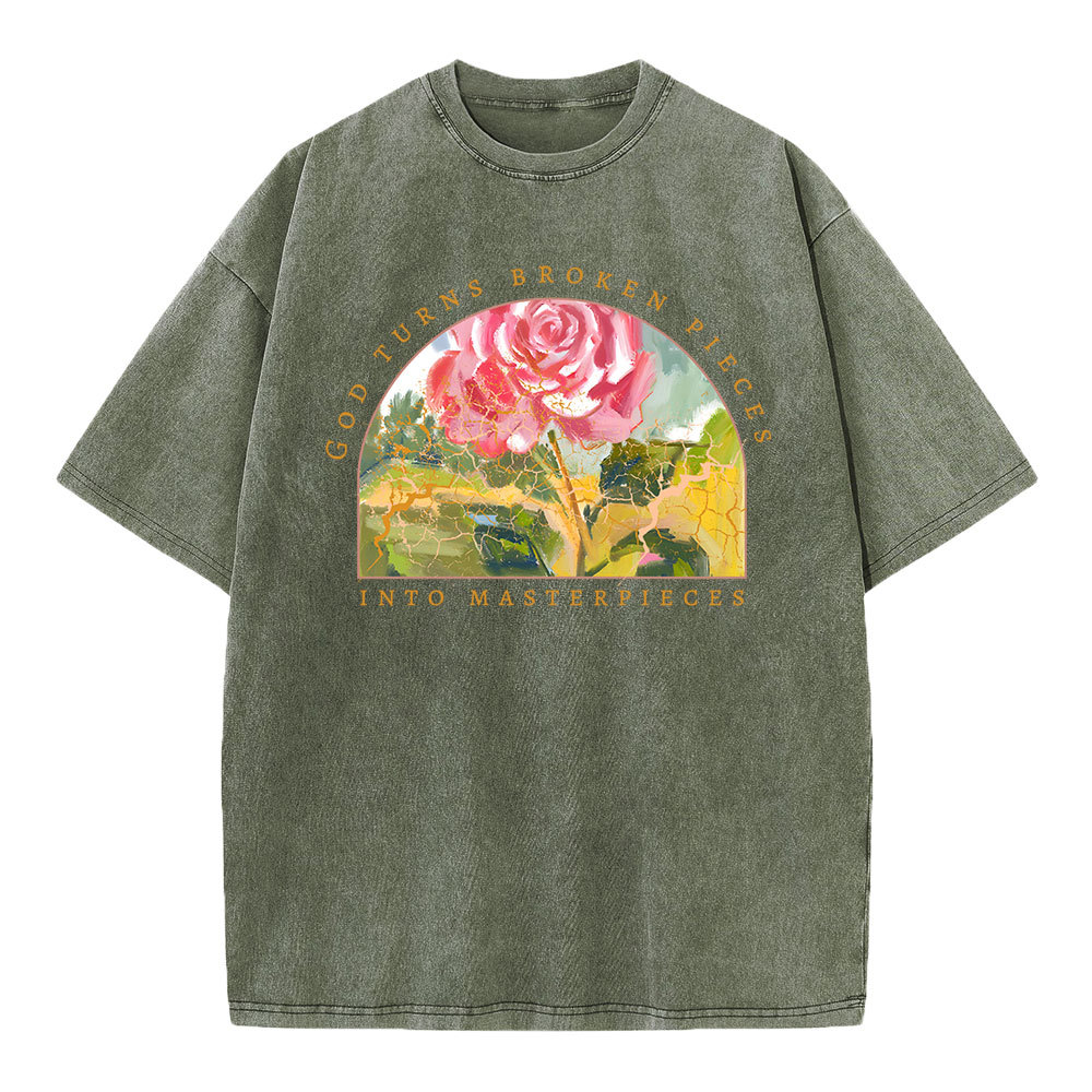 God Turns Broken Pieces Into Masterpieces Christian Washed T-Shirt