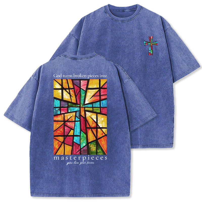 God Turns Broken Pieces Into Masterpieces Christian Washed T-Shirt