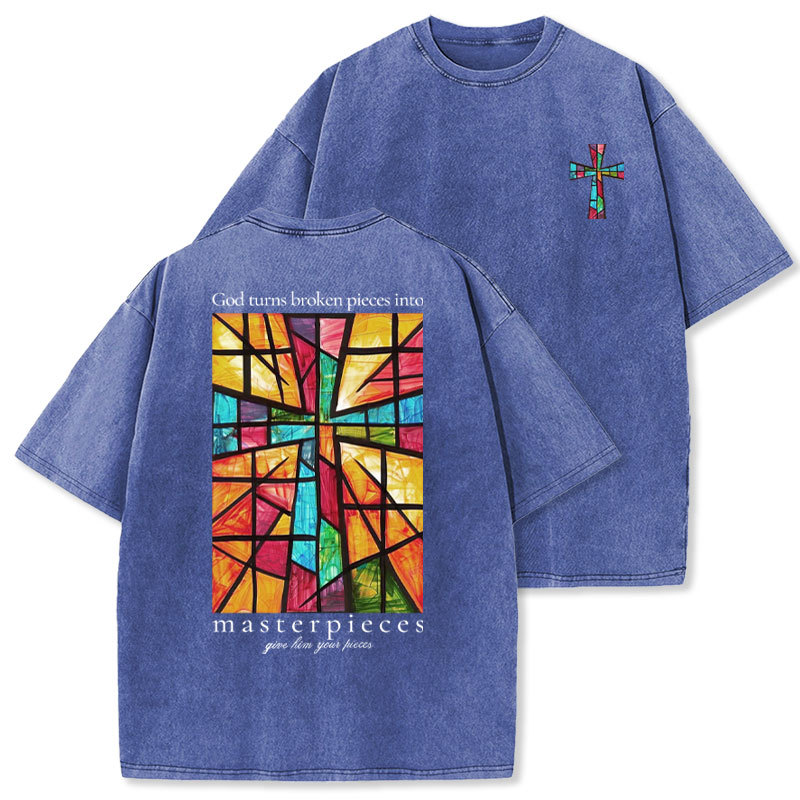 God Turns Broken Pieces Into Masterpieces Christian Washed T-Shirt