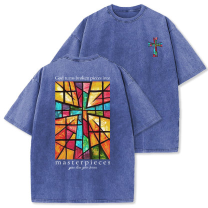 God Turns Broken Pieces Into Masterpieces Christian Washed T-Shirt