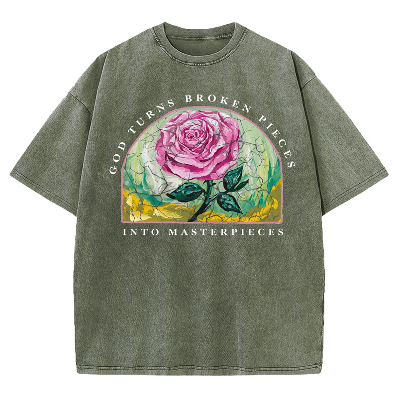 God Turns Broken Pieces Into Masterpieces Christian Washed T-Shirt