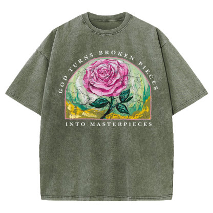 God Turns Broken Pieces Into Masterpieces Christian Washed T-Shirt