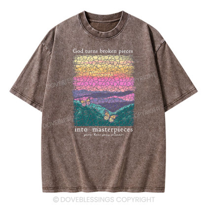 God Turns Broken Pieces Into Masterpieces Christian Washed T-Shirt