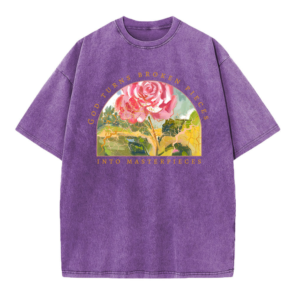 God Turns Broken Pieces Into Masterpieces Christian Washed T-Shirt