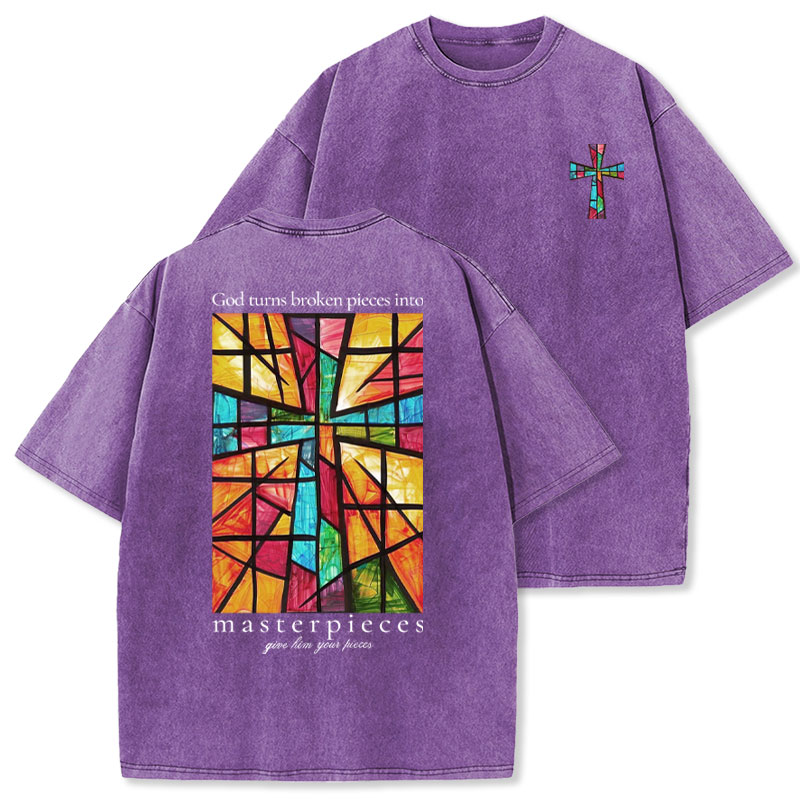 God Turns Broken Pieces Into Masterpieces Christian Washed T-Shirt