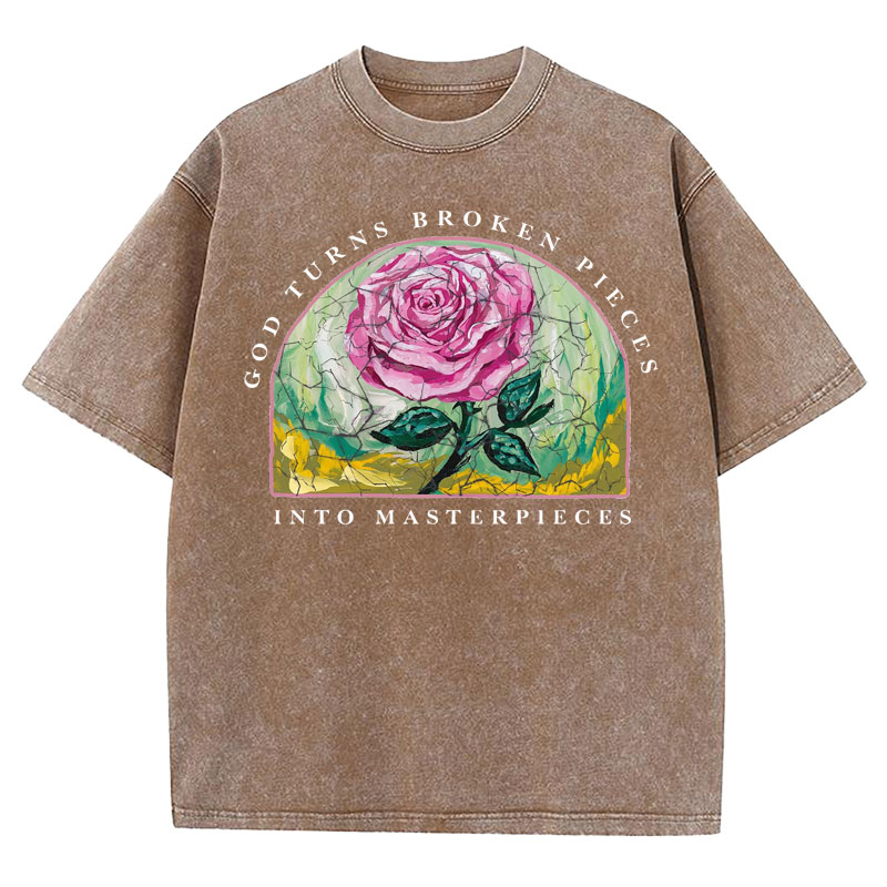 God Turns Broken Pieces Into Masterpieces Christian Washed T-Shirt