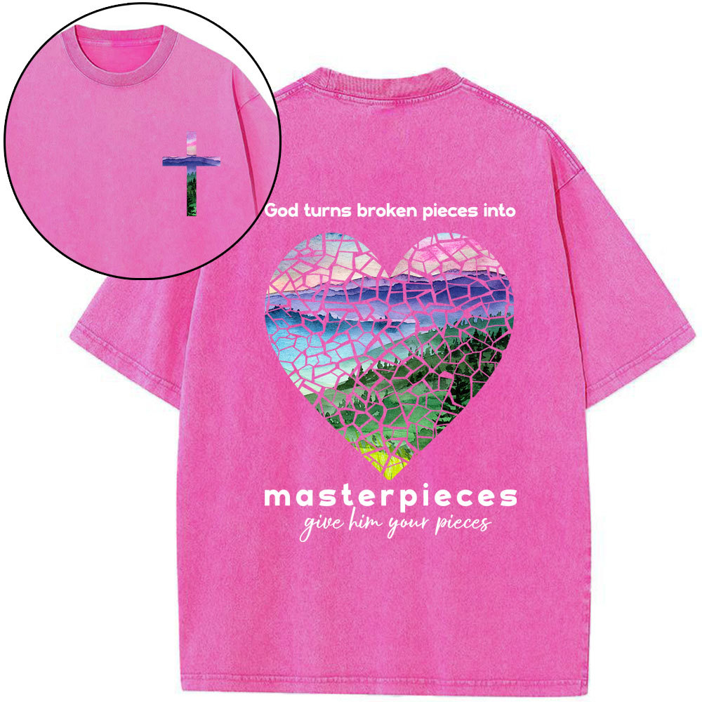 God Turns Broken Pieces Into Masterpieces Christian Washed T-Shirt