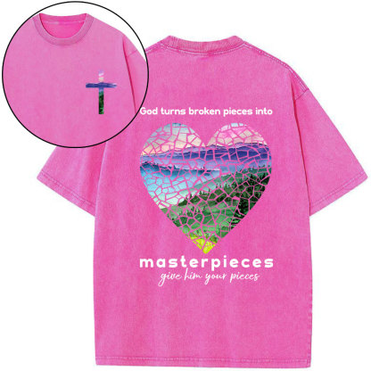 God Turns Broken Pieces Into Masterpieces Christian Washed T-Shirt