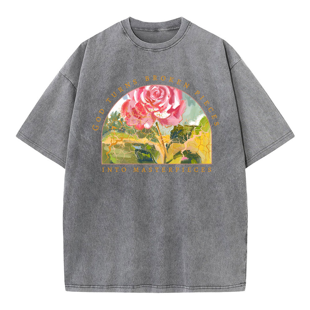 God Turns Broken Pieces Into Masterpieces Christian Washed T-Shirt