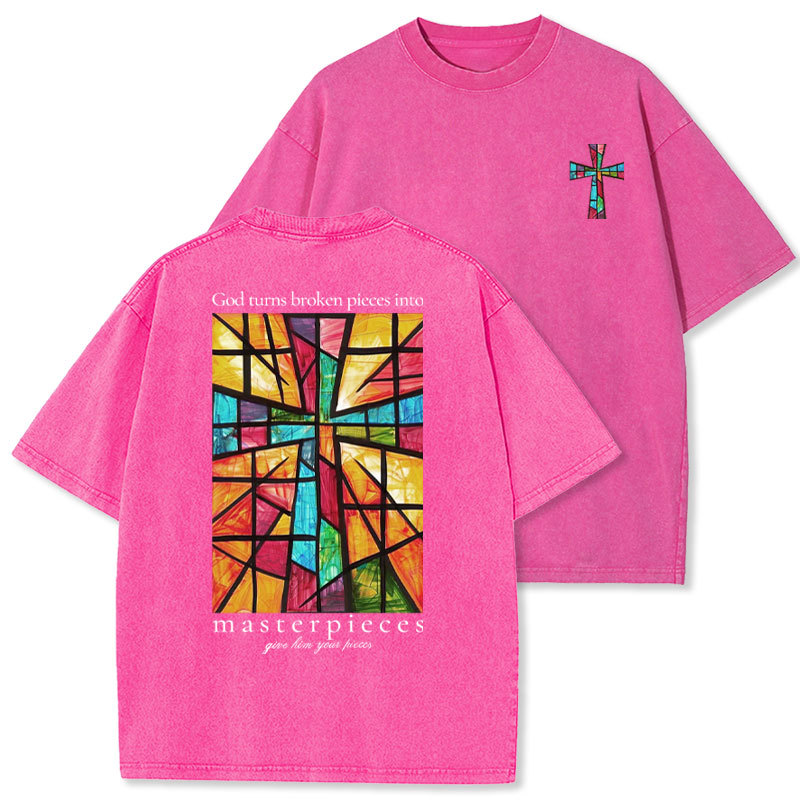 God Turns Broken Pieces Into Masterpieces Christian Washed T-Shirt