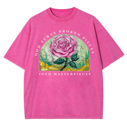 God Turns Broken Pieces Into Masterpieces Christian Washed T-Shirt