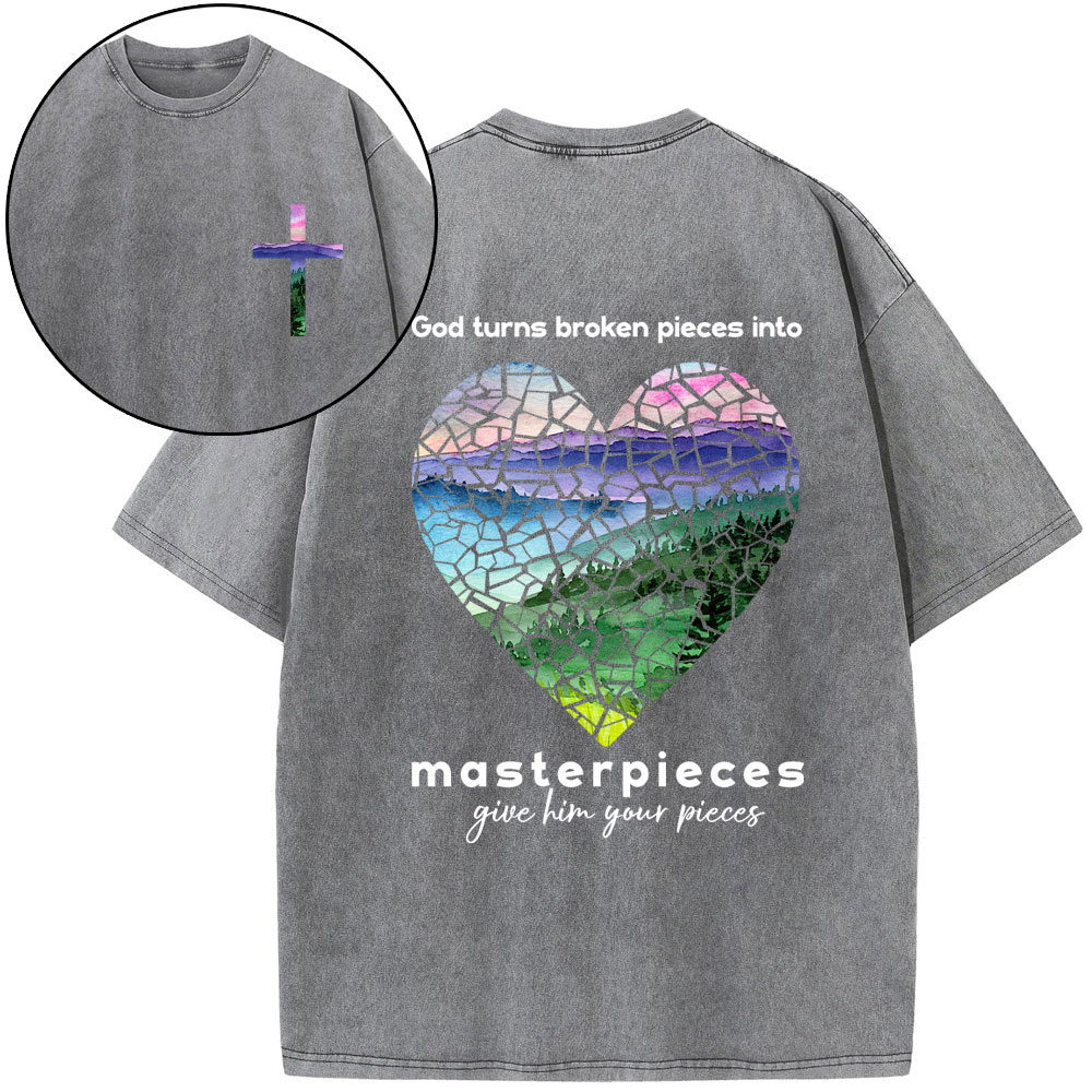 God Turns Broken Pieces Into Masterpieces Christian Washed T-Shirt