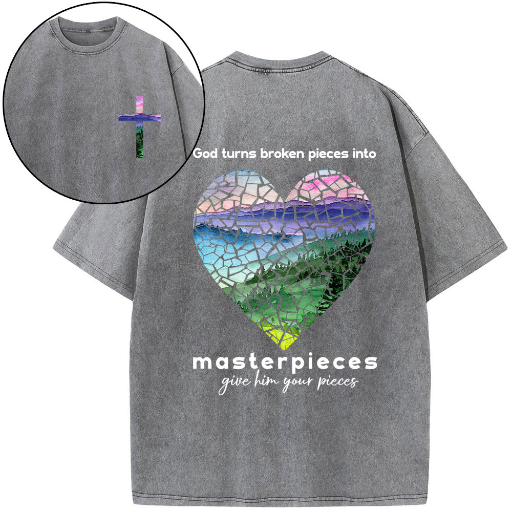 God Turns Broken Pieces Into Masterpieces Christian Washed T-Shirt