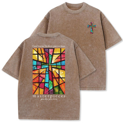 God Turns Broken Pieces Into Masterpieces Christian Washed T-Shirt