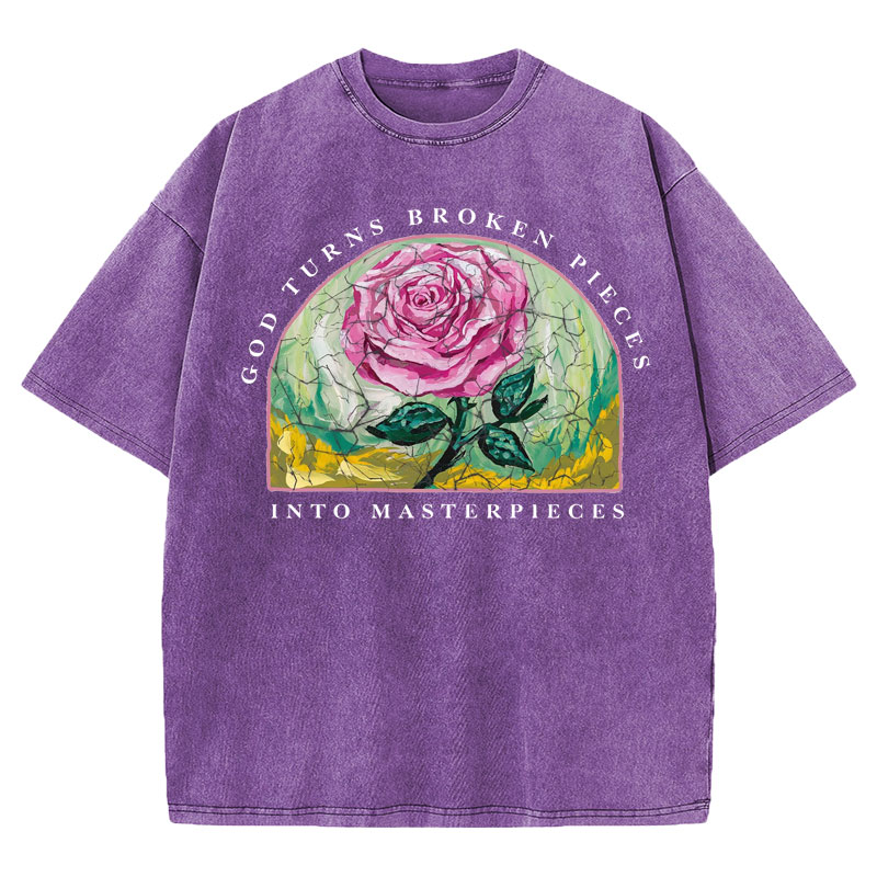 God Turns Broken Pieces Into Masterpieces Christian Washed T-Shirt