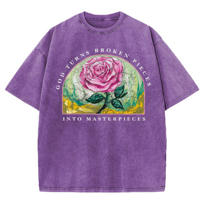 God Turns Broken Pieces Into Masterpieces Christian Washed T-Shirt