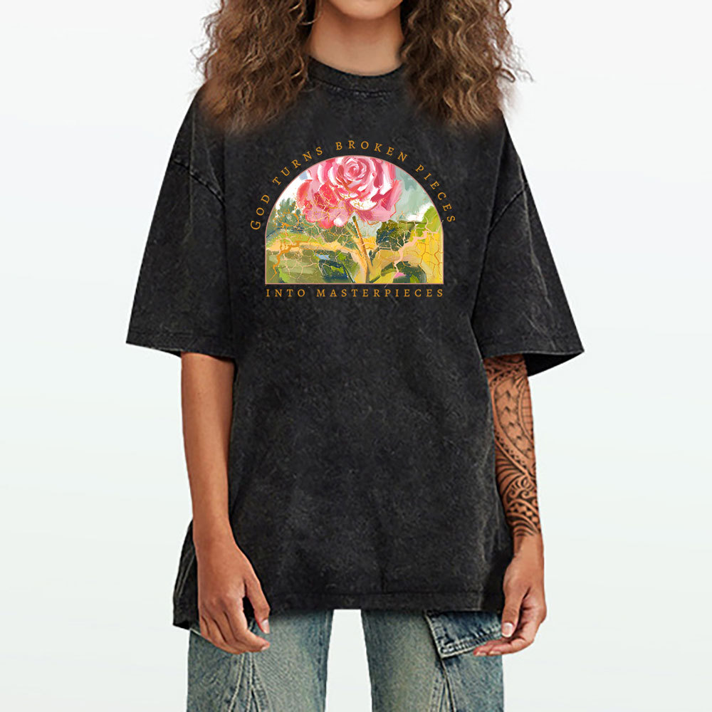 God Turns Broken Pieces Into Masterpieces Christian Washed T-Shirt