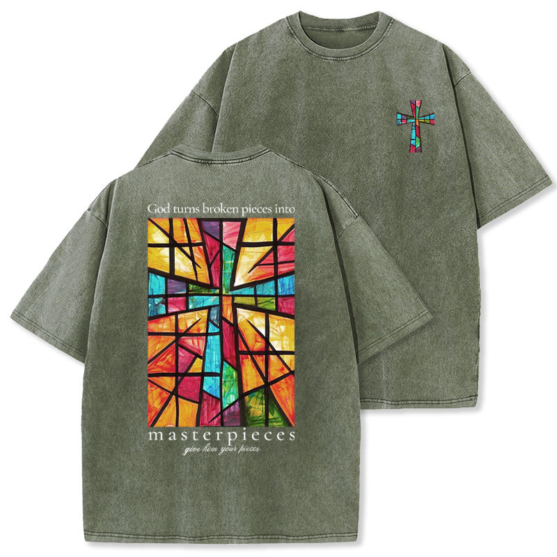 God Turns Broken Pieces Into Masterpieces Christian Washed T-Shirt