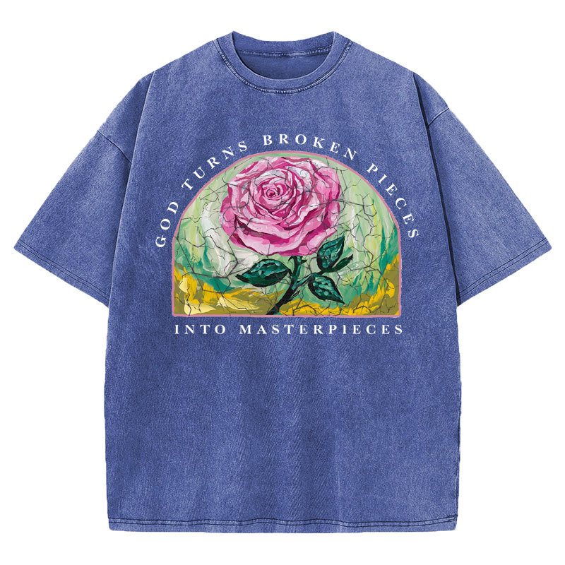 God Turns Broken Pieces Into Masterpieces Christian Washed T-Shirt