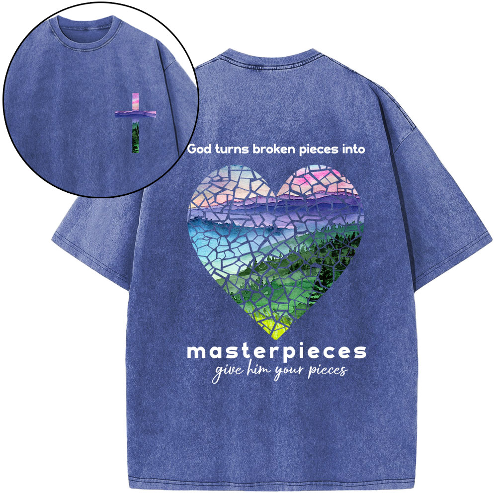 God Turns Broken Pieces Into Masterpieces Christian Washed T-Shirt