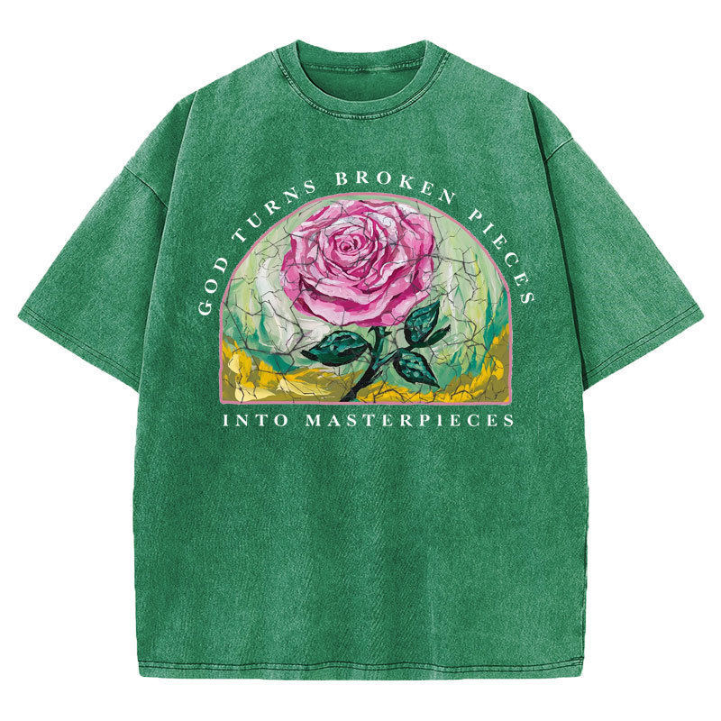 God Turns Broken Pieces Into Masterpieces Christian Washed T-Shirt