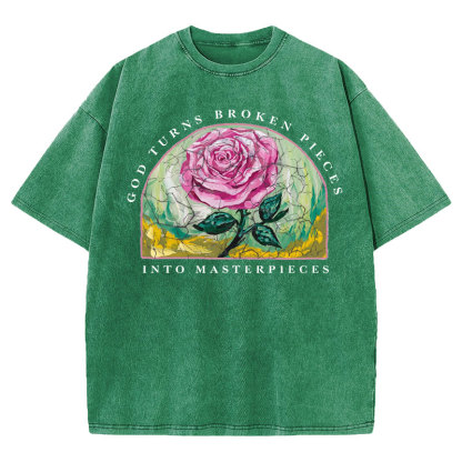 God Turns Broken Pieces Into Masterpieces Christian Washed T-Shirt