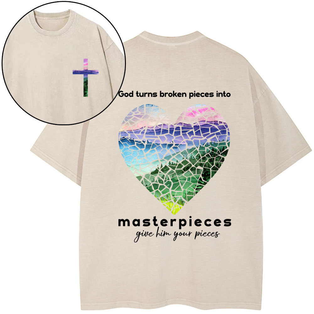 God Turns Broken Pieces Into Masterpieces Christian Washed T-Shirt