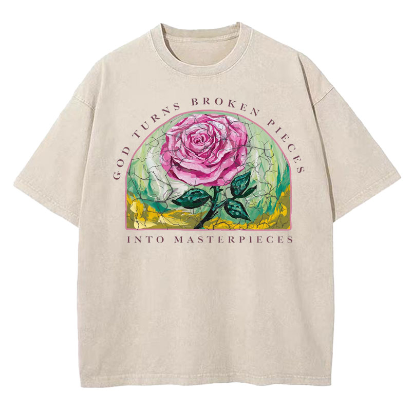 God Turns Broken Pieces Into Masterpieces Christian Washed T-Shirt